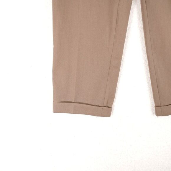Greg Peters Wool Dress Pants 34/28 NO BELT LOOPS Beige Pleated High Rise Cuffed - Picture 2 of 7